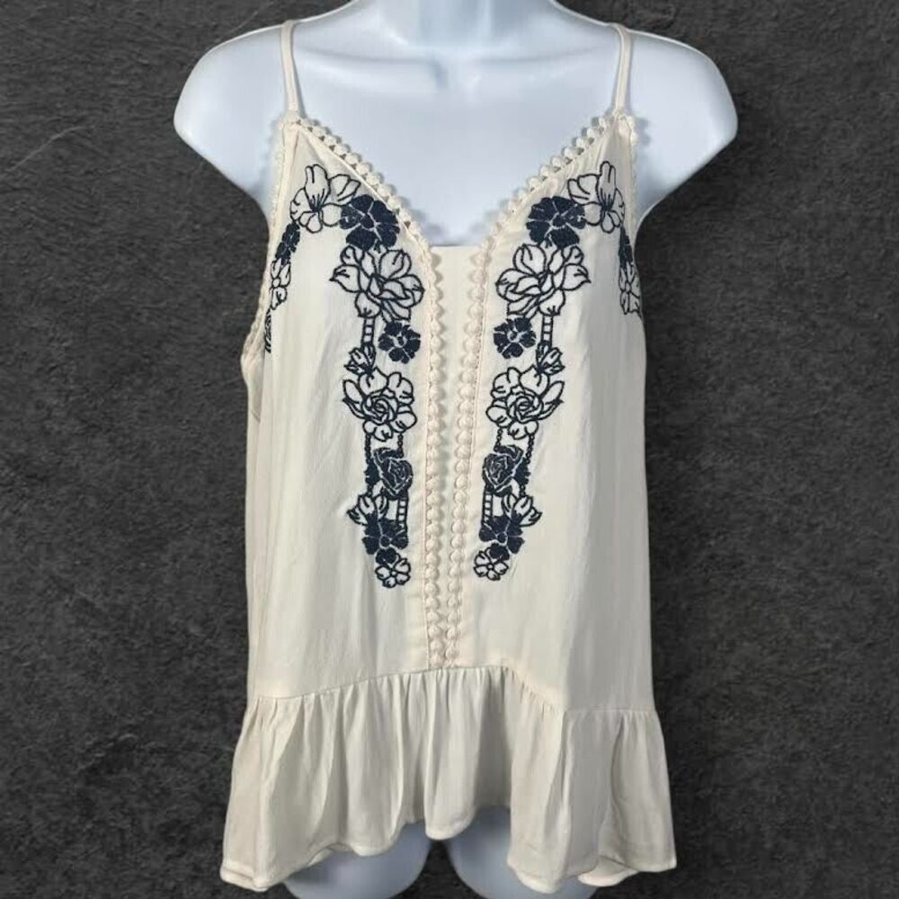 Love on a Hanger Cream Camisole with Blue Floral Embroidery
